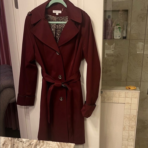 Via Spiga Jackets & Blazers - Via Spiga Burgundy Trench Coat with Leopard Lining